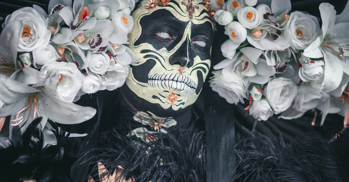 Catrina Shape Mexican girl dressed as a catrina with a black suit and detailed skull ...