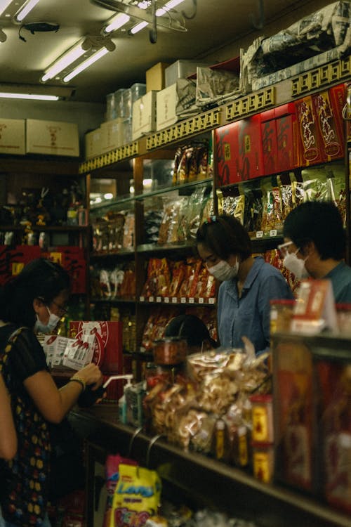 People Inside a Grocery Wearing Face Masks