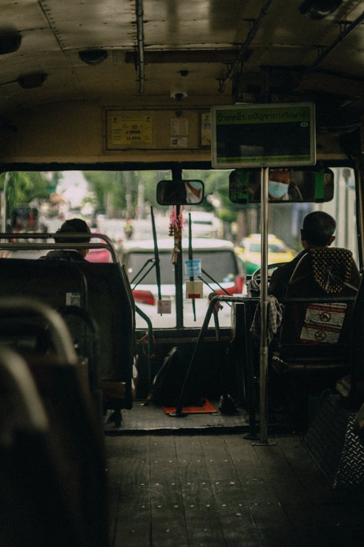 The Interior Of A Public Bus On The Road