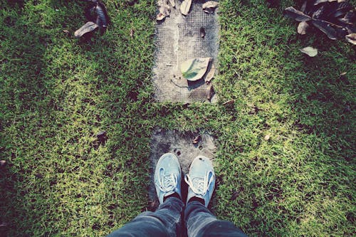 Free 昼間に緑の草に囲まれた灰色の石の上に立っている人 Stock Photo