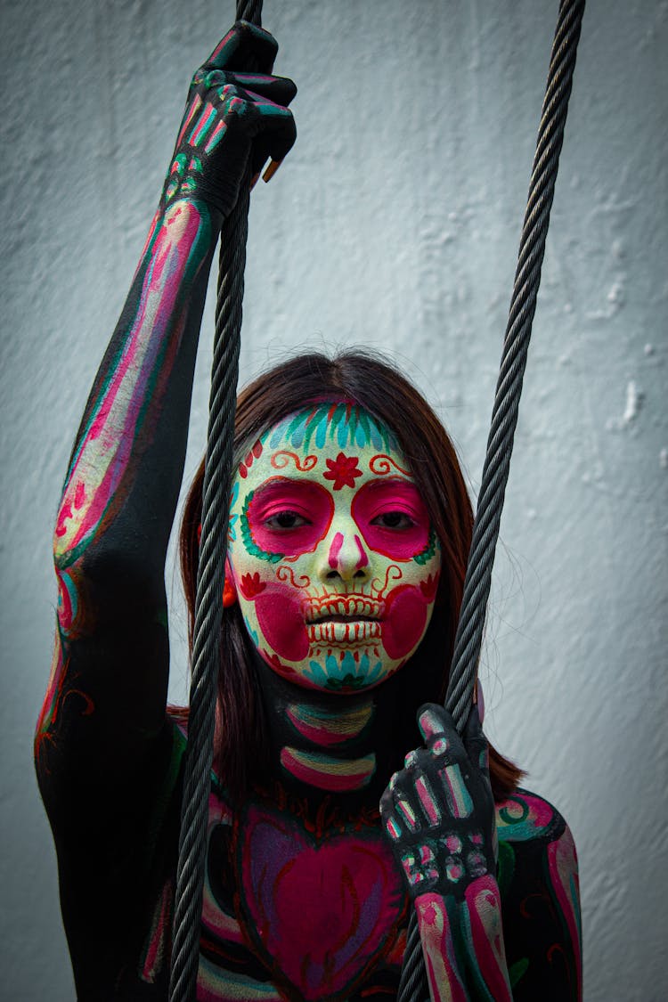 Girl With Scary Makeup Holding Ropes