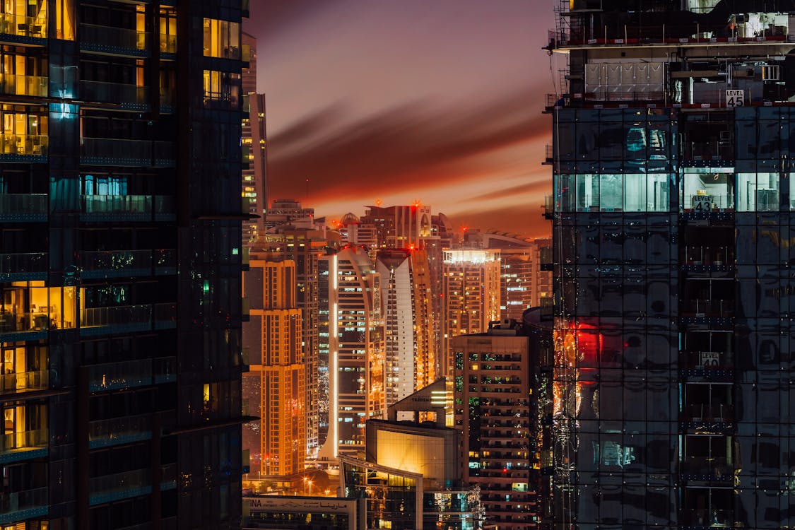 Free Lighted Buildings at Night Stock Photo