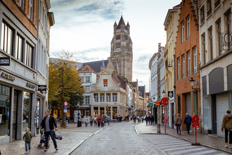 People Walking Old Town Paved Center