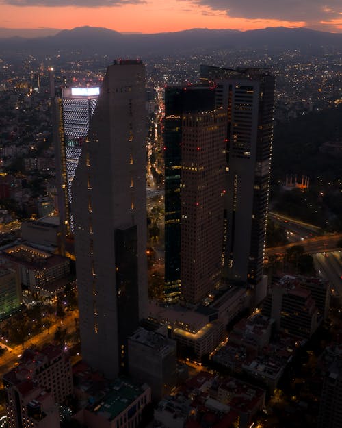 Aerial View of Skyscrapers in Mexico City at Sunset