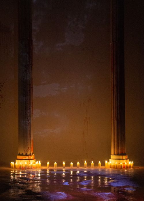 Free Atmospheric candles illuminate ancient columns in Istanbul, Turkey. Stock Photo
