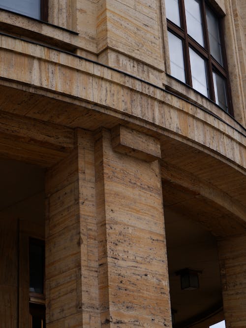 Closeup of a Marble Round Building with Pillars