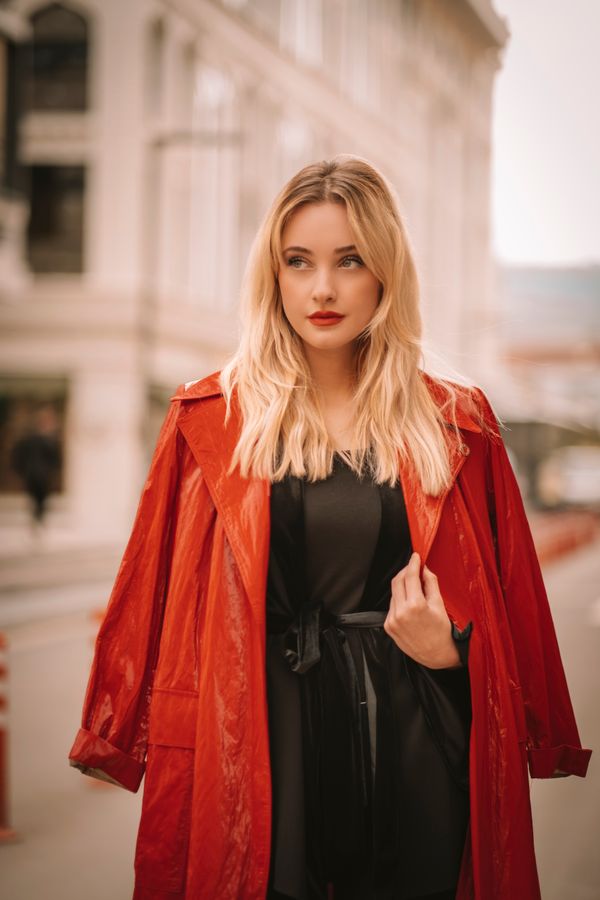 Red Trench Coat Over Black Dress