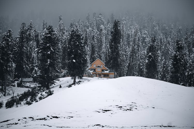 House In Mountains In Winter