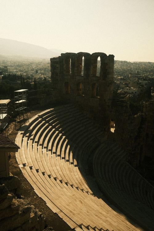 Free Aerial view of a historic Roman theatre showcasing ancient architecture. Stock Photo