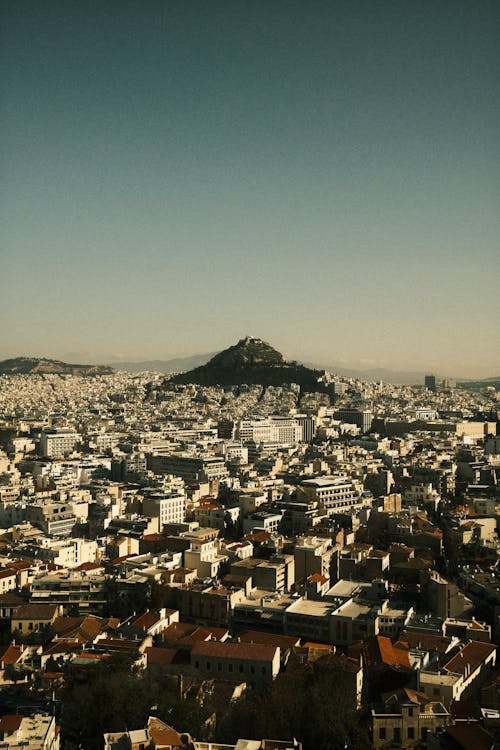 Free View from Acropolis on Mount Lycabettus Stock Photo