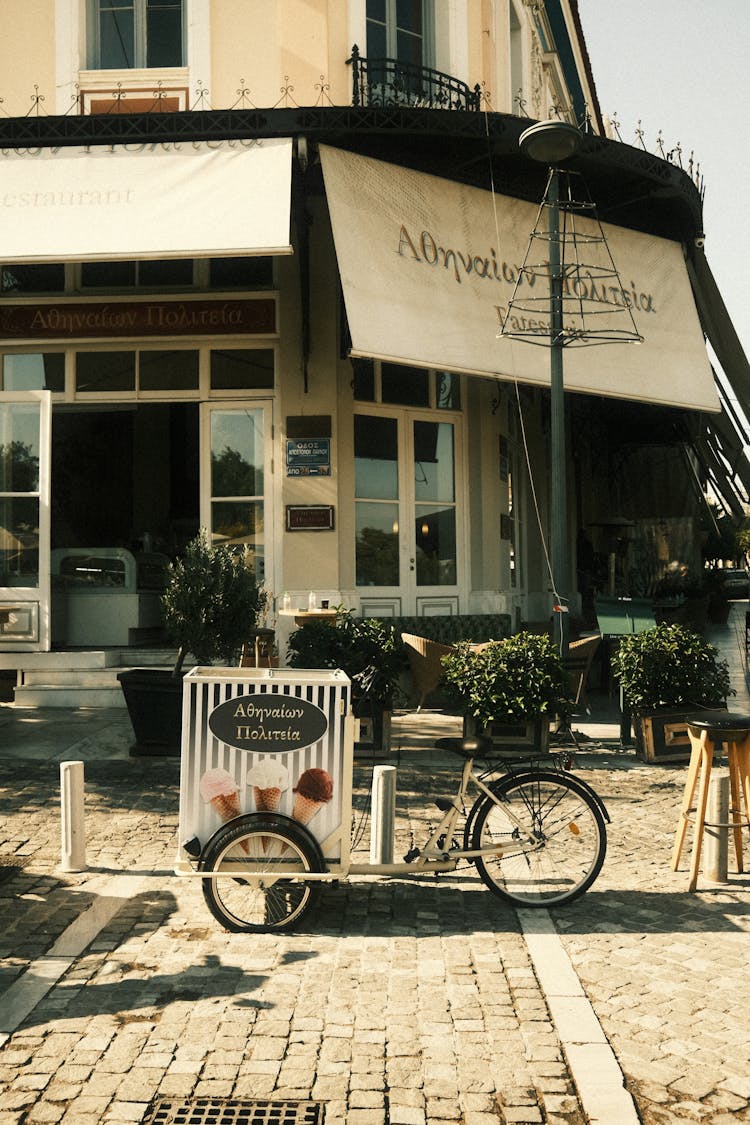 Ice Cream Bike Near Shop On Street