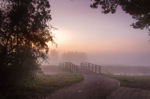Foggy Country Road with Bridge