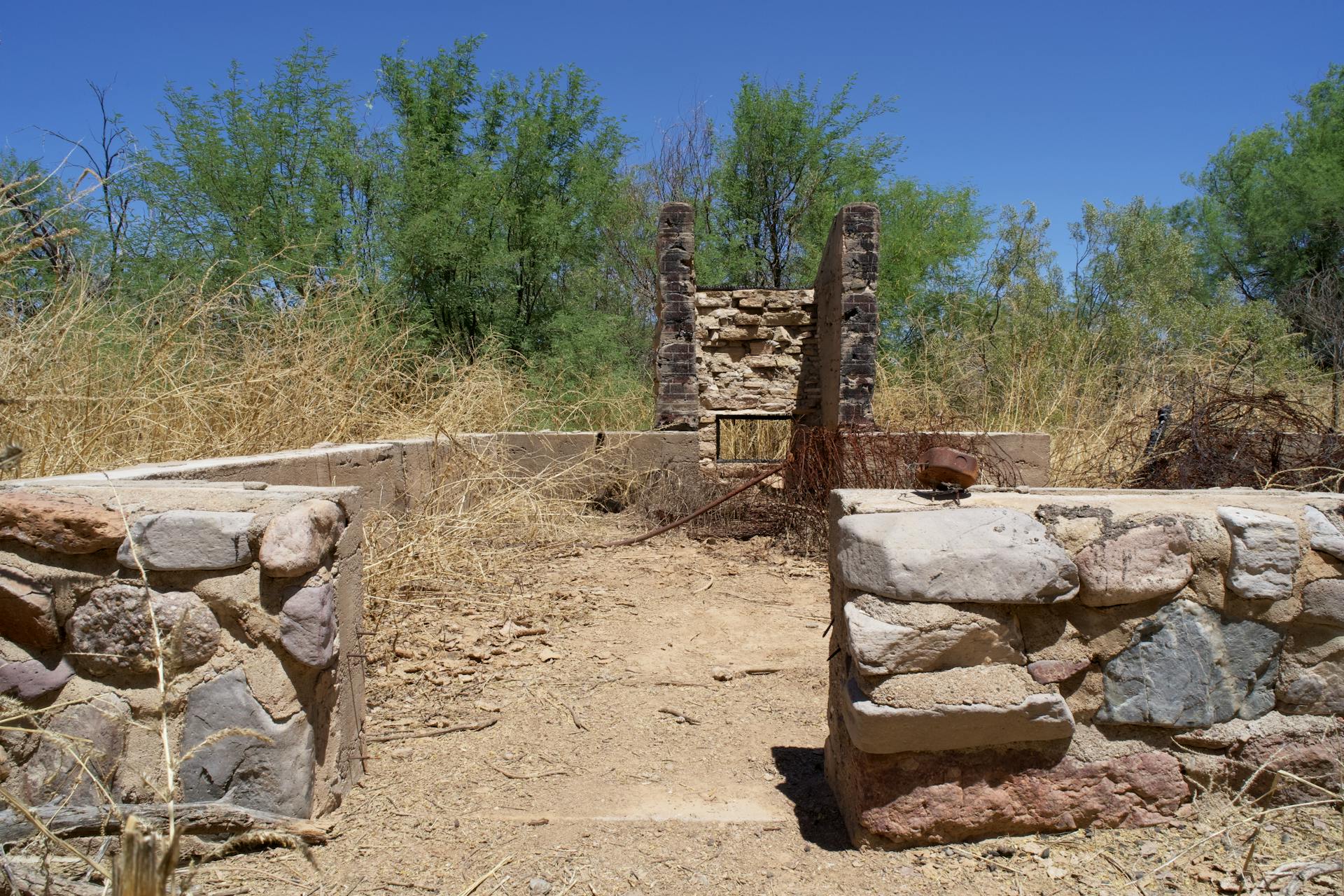 Stone Foundation and Fireplace of a Collapsed House