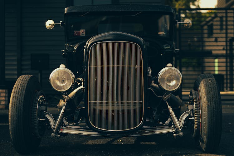 Grayscale Photo Of Vintage Car