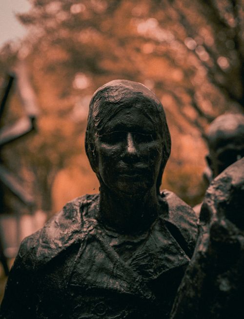 Free Close-up of a bronze statue against a warm autumnal background. Stock Photo