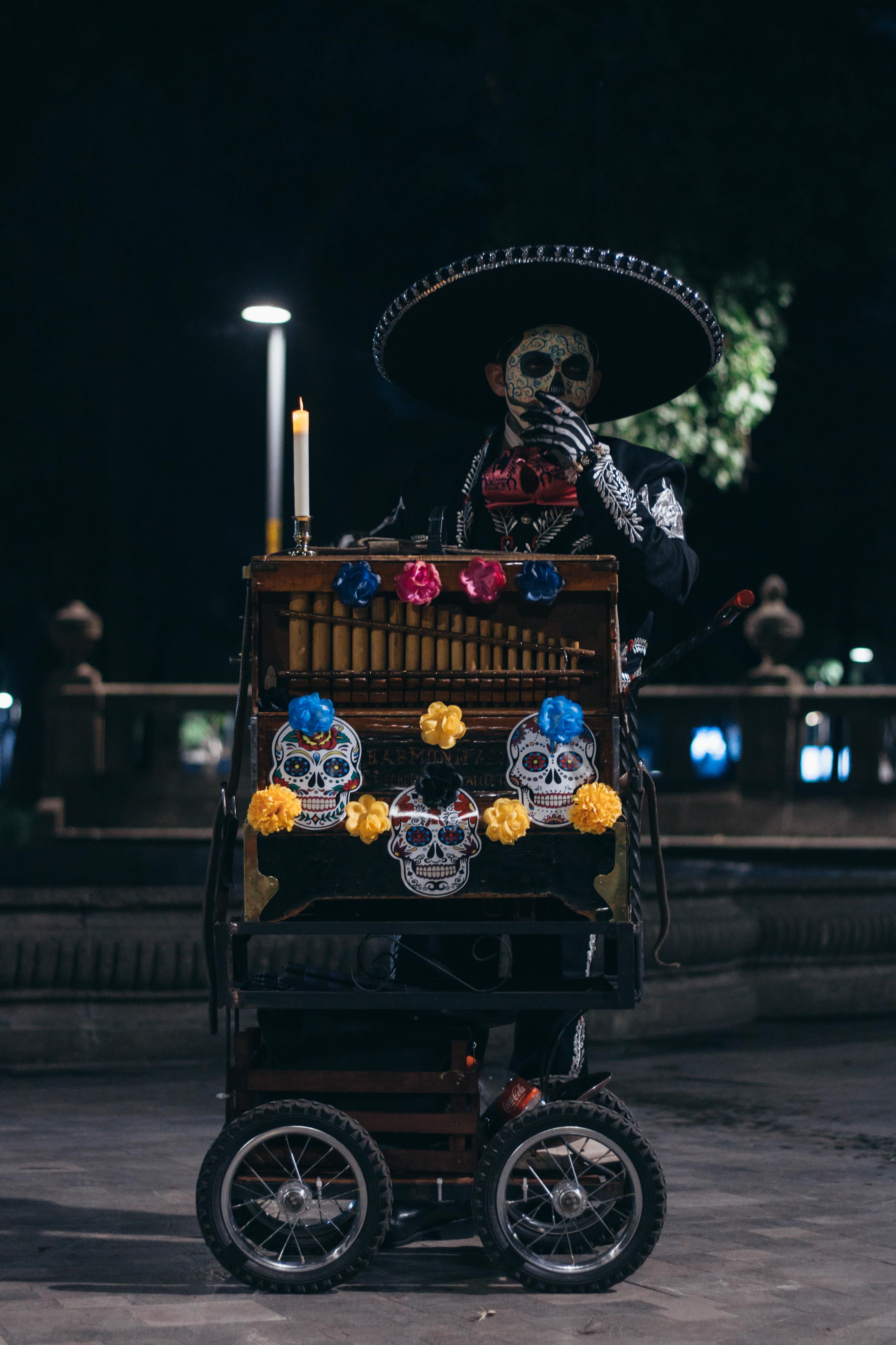 Man in Traditional Costume with Musical Instrument at Night · Free ...