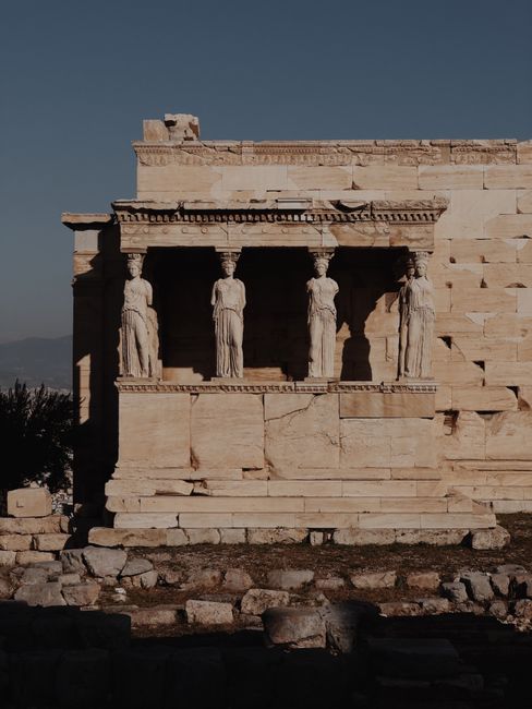View of the Caryatids on the Erechtheion at the Acropolis, Athens.
