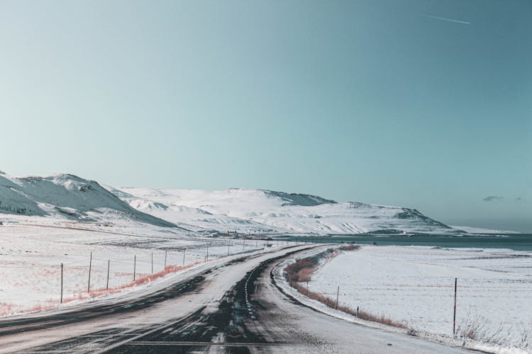 Snowy Road During The Winter In The Mountains