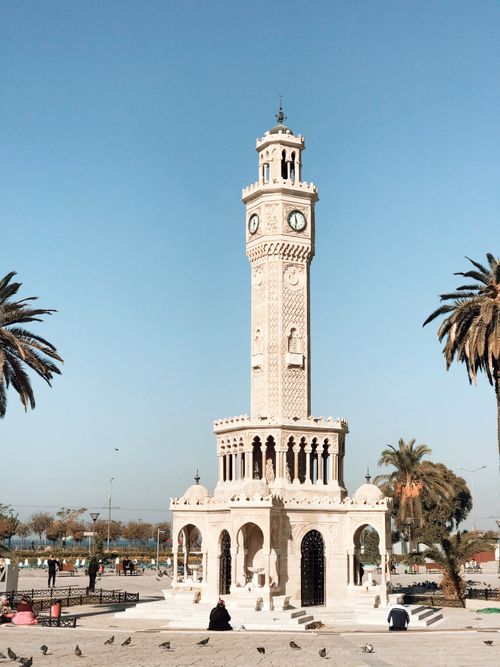 Free Iconic İzmir Clock Tower under a clear blue sky in Turkey. Stock Photo