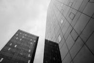 Grayscale Photo of a High-Rise Building