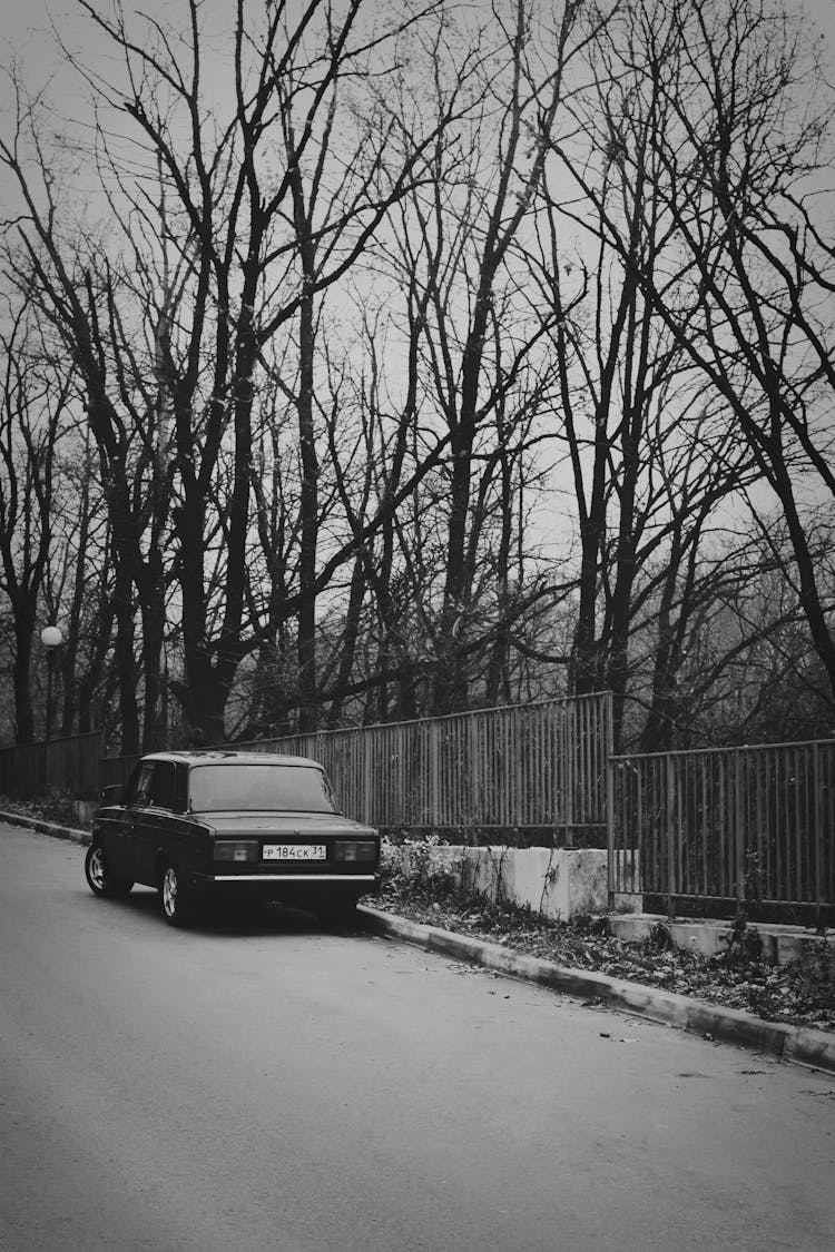 Vintage Car On Street In Winter