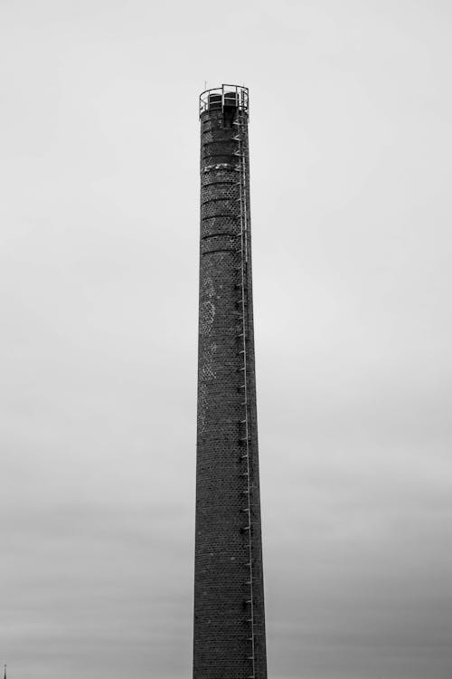 Black and White Picture of a Large Industrial Chimney 