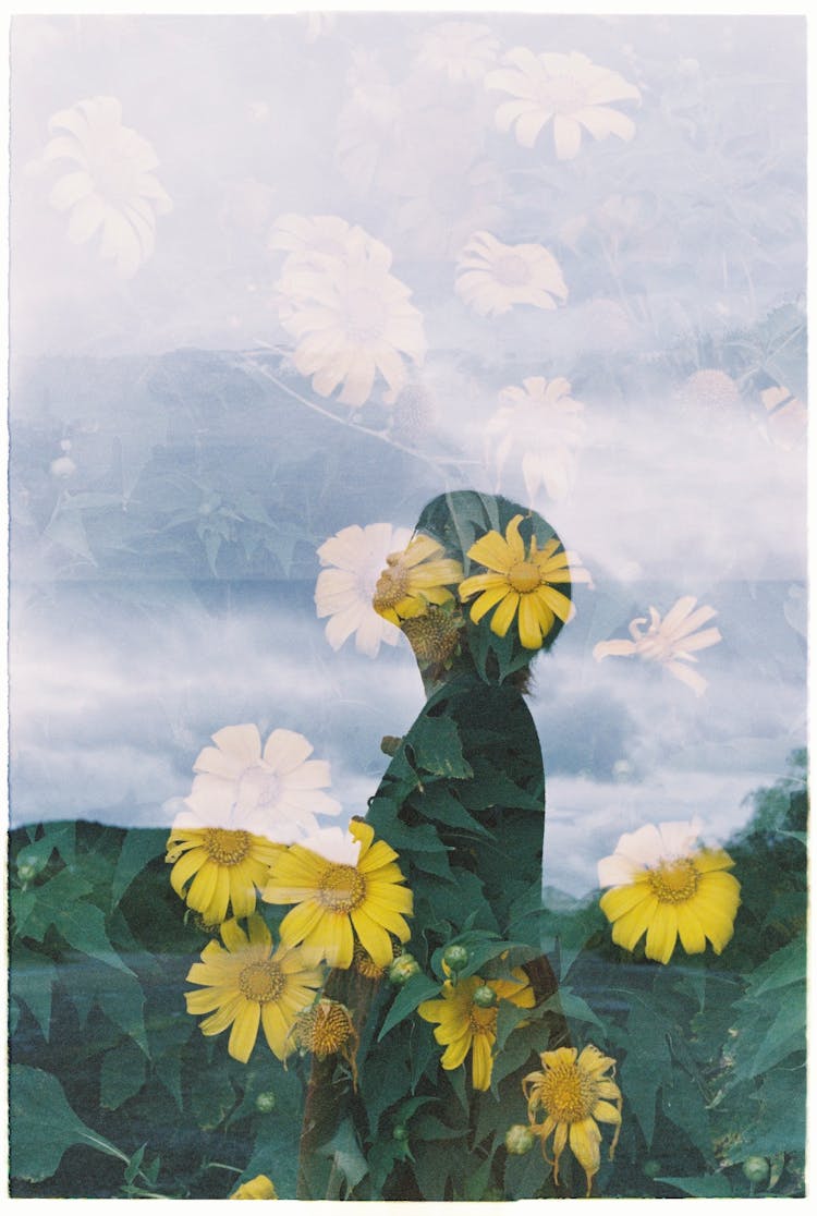 Person In Field On Flowers Background