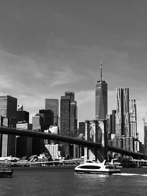 Základová fotografie zdarma na téma brooklynský most, budovy, černobílý