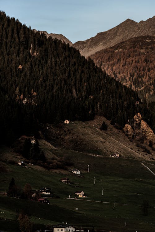 Fotobanka s bezplatnými fotkami na tému domy, hory, hracie pole