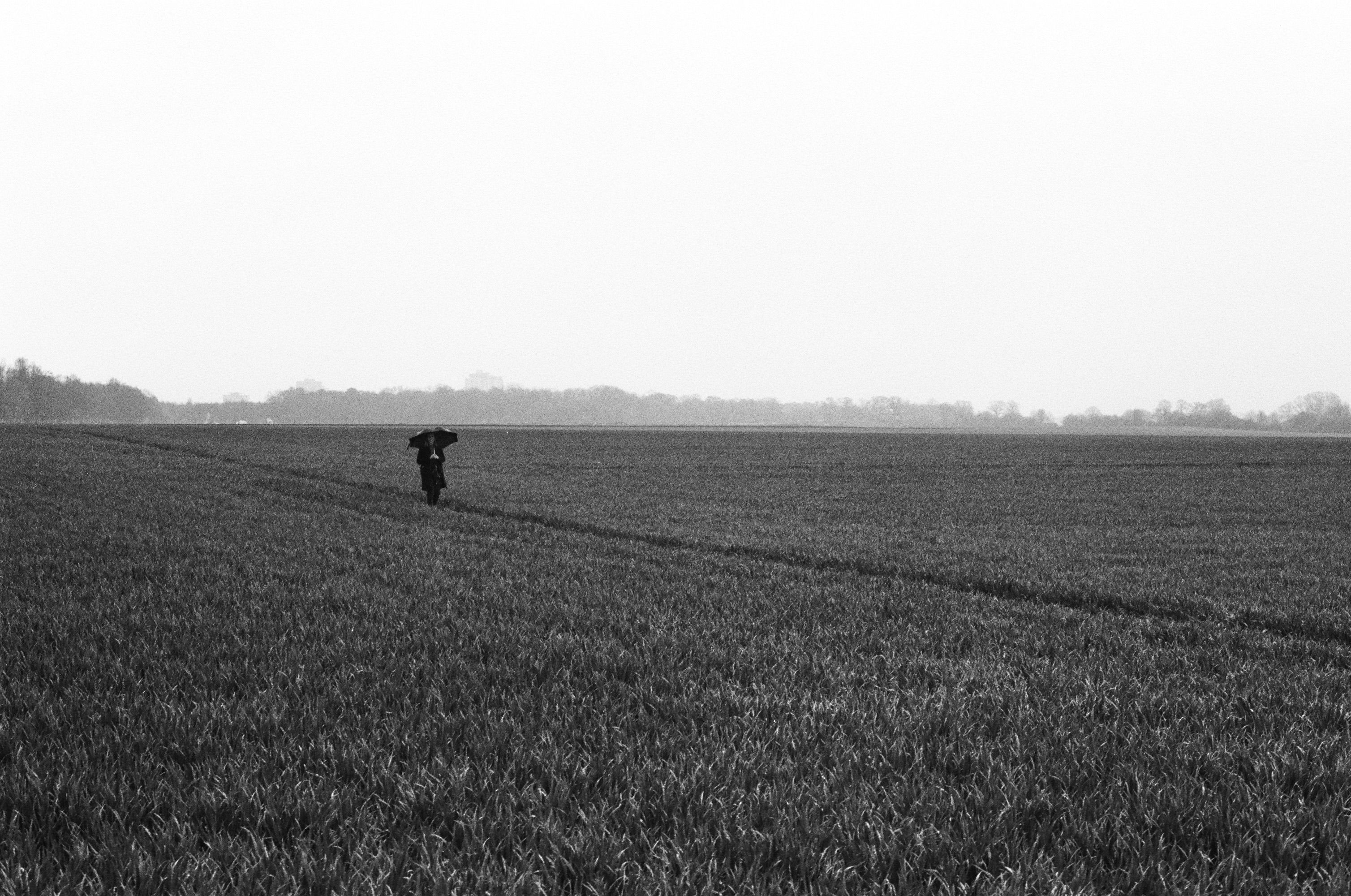 Blurred People Walking with Umbrella ·