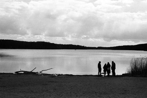 A Silhouette of People by the Lake