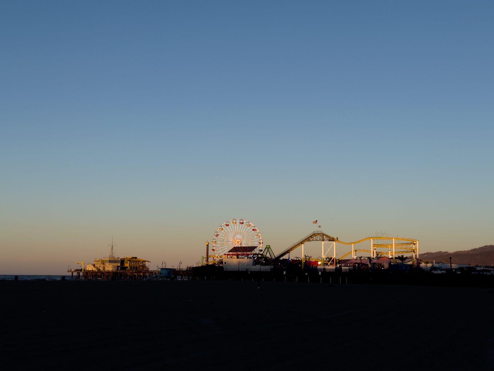Santa Monica pier California sunset amusement rides