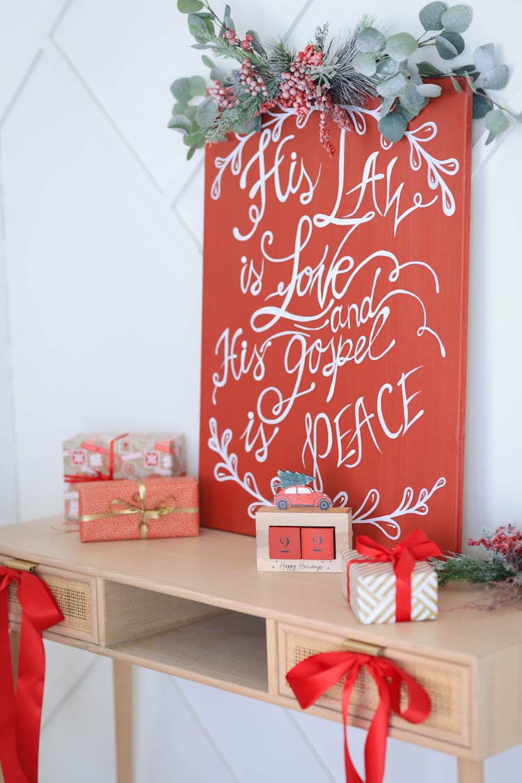 Christmas Decor And Gifts On The Table