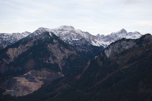 Free Serene view of the snow-covered Falkenstein Mountains in Bavaria, Germany. Stock Photo
