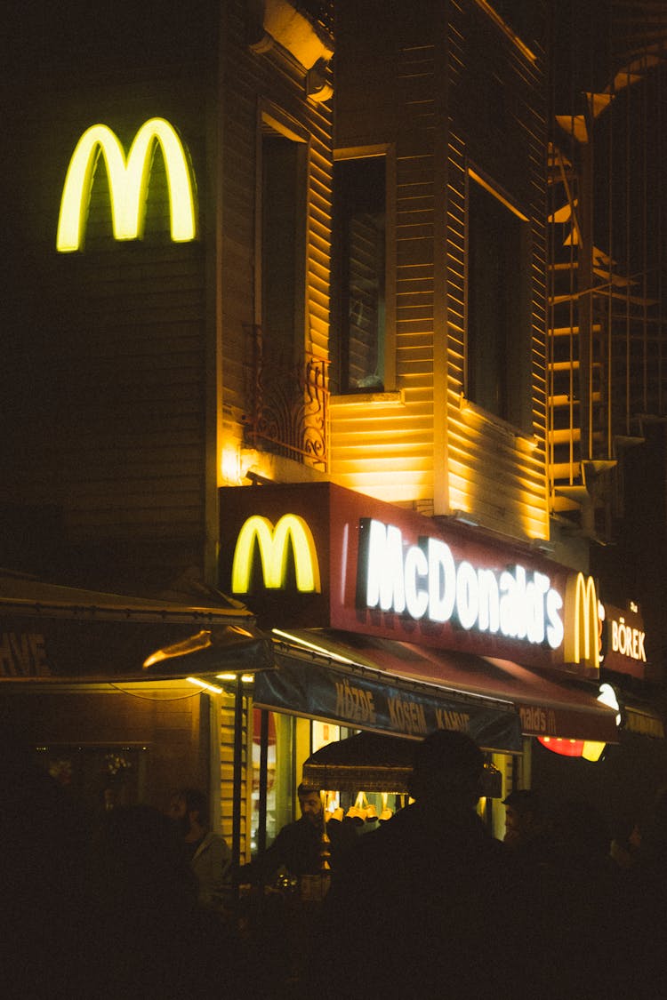 Mc Donald's Fast Food Restaurant With Neon Signage