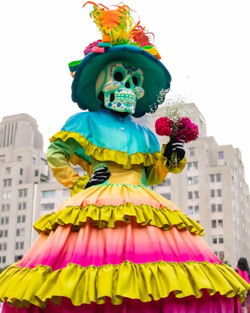 Mannequin in Colorful Dress for Dia de Muertos