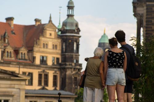Free Tourists in Dresden, Germany Stock Photo