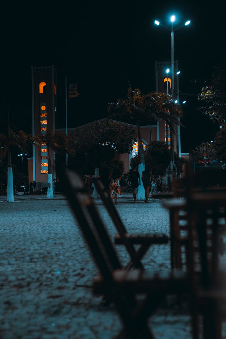 Street Lamps In City At Night