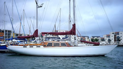 Witte En Bruine Zeilboot Op Het Water
