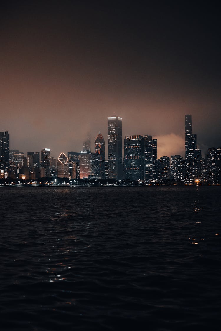 Skyline Of A City Illuminated At Night