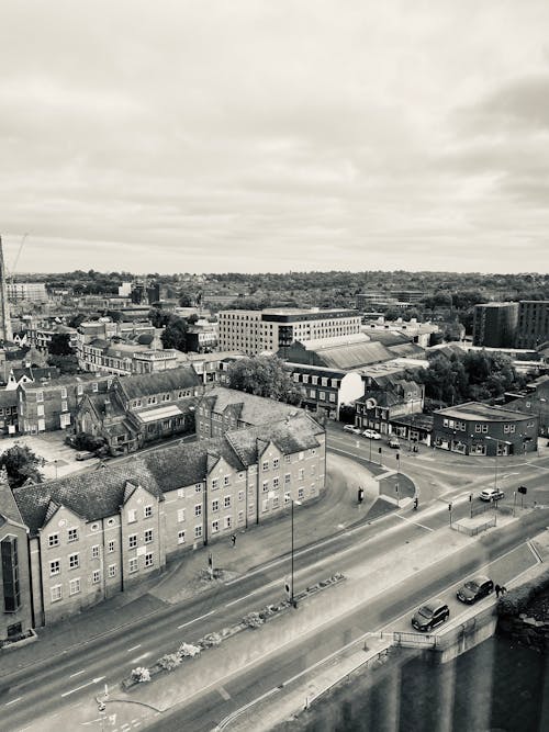 Gratis stockfoto met dronefoto, eenkleurig, gebouwen