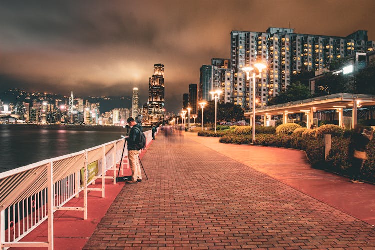 Hung Hom Promenade At Night, Hong Kong, China 