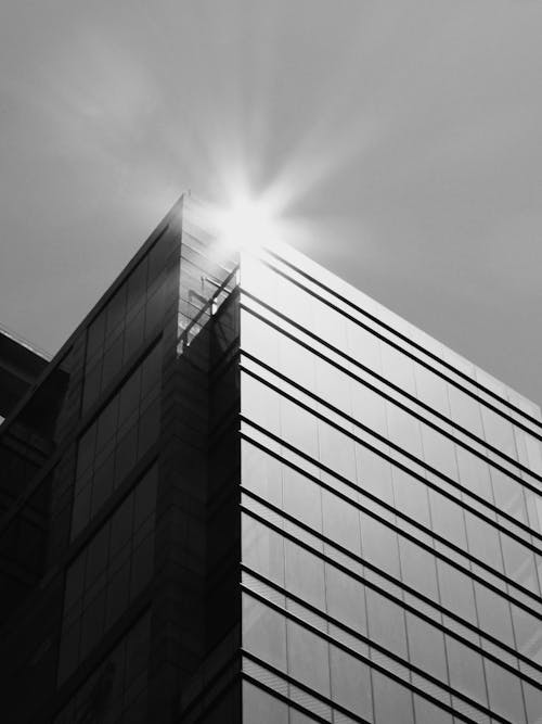 Grayscale Photography of Glass Building