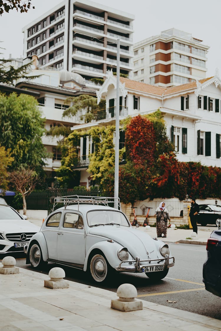 Vintage White Beetle Car 