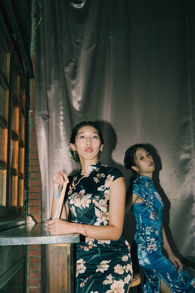 Standing Women In A Chinese Traditional Dress