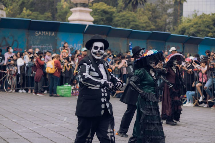 Smiling Man Wearing A Costume Of A Skeleton