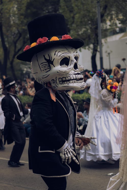 Free People in Costumes Celebrating the Day of the Dead in Mexico  Stock Photo