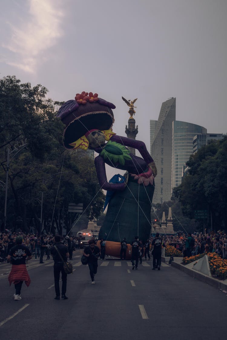 Inflatable Santa Muerte Figure At The Parade