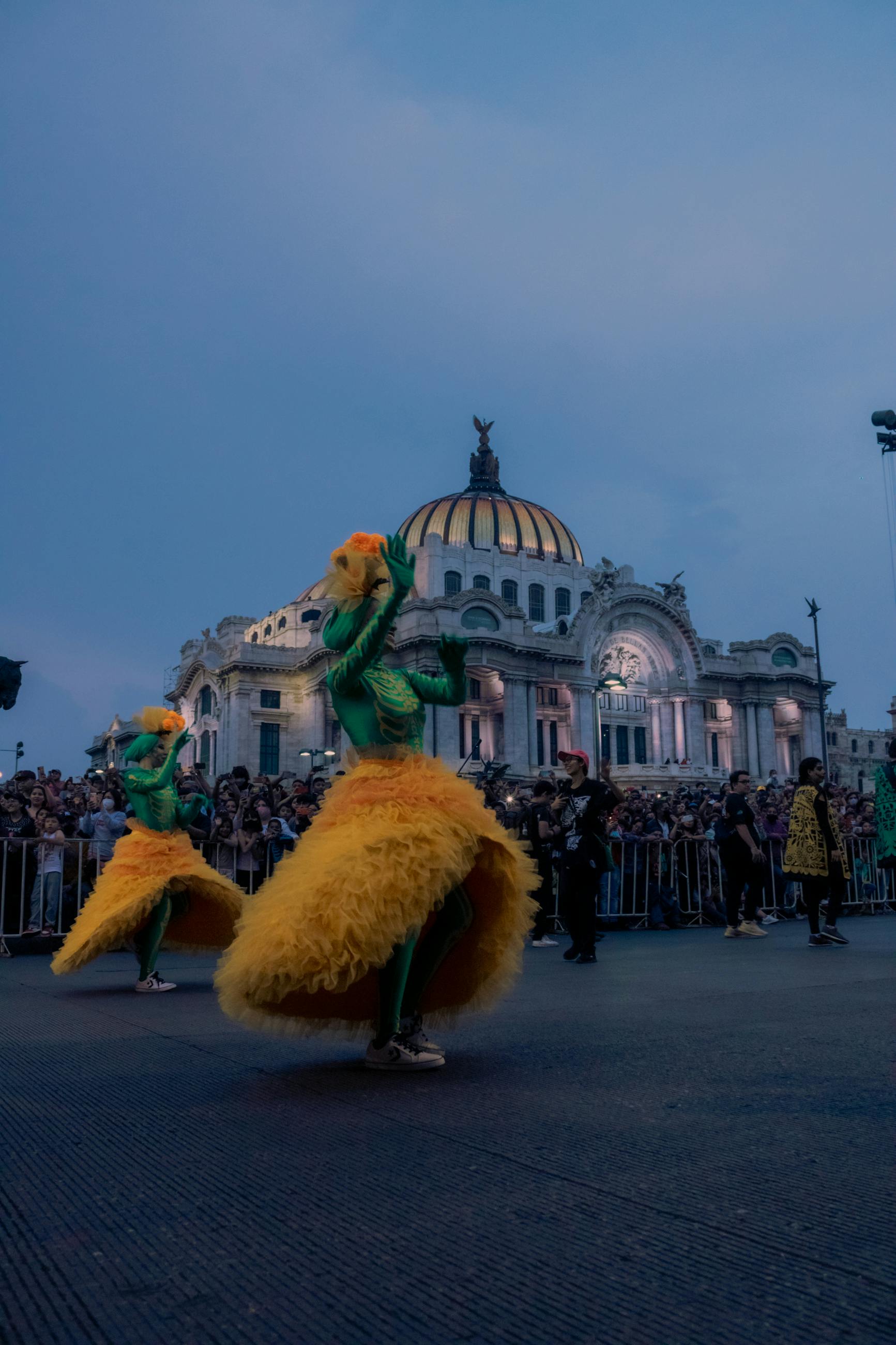 women dancing in a city