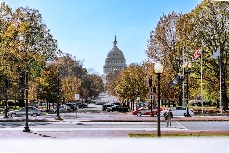 Cars Parked On The Street Near The United States Capitol